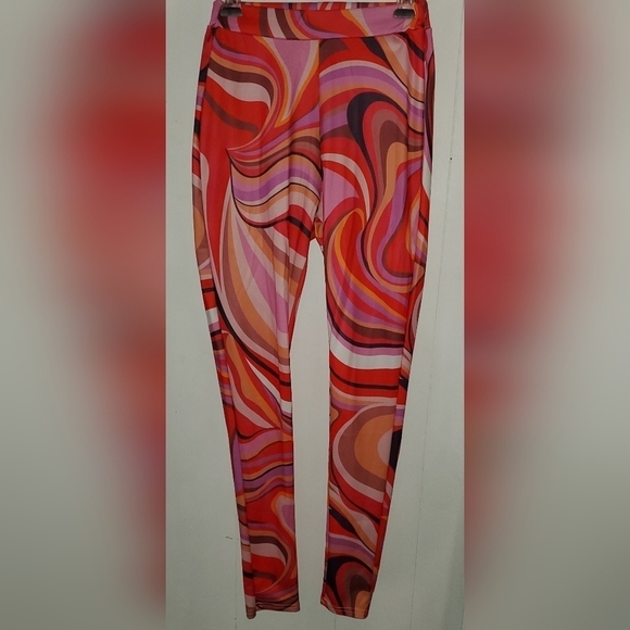 Red Print Zipper Collar Long Sleeve Two Piece Set - Picture 4 of 6